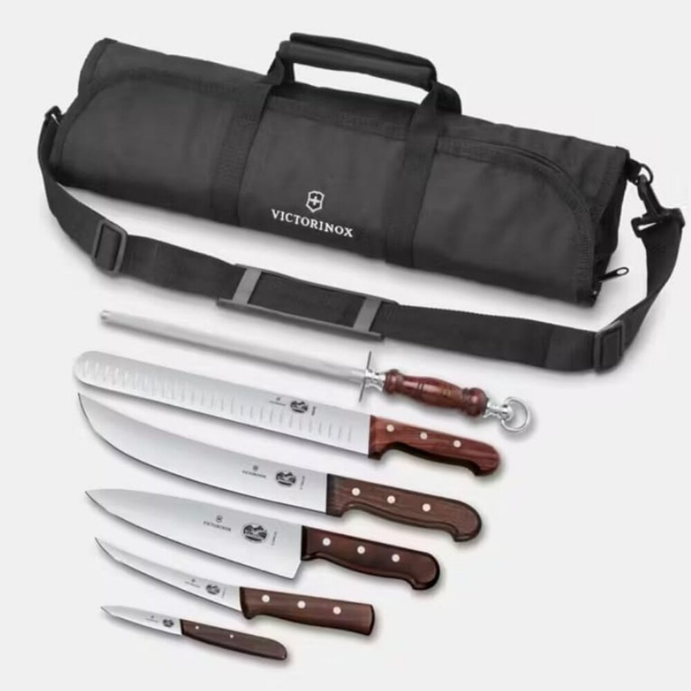 Brand New Victorinox Wood BBQ Set with Carry Case